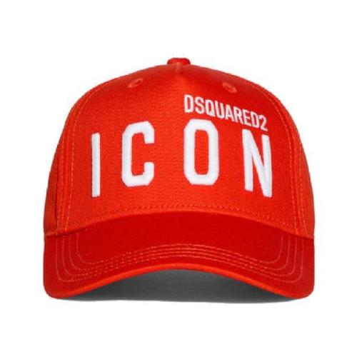 Rød bomull baseballcap med brodert Dsquared2 ICON-logo