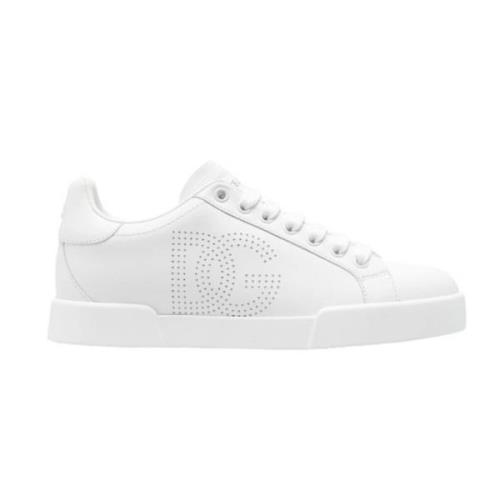 Hvite Perforerte Logo Skinn Sneakers