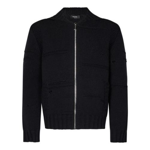 Svart Strikket Zip-Up Cardigan Aw24