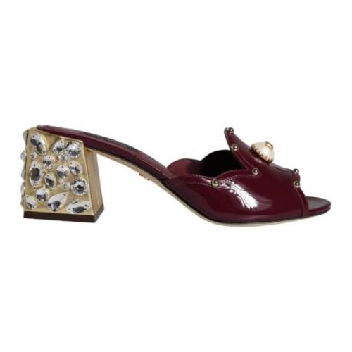 Krystall Lær Slide Sandaler Maroon Gold