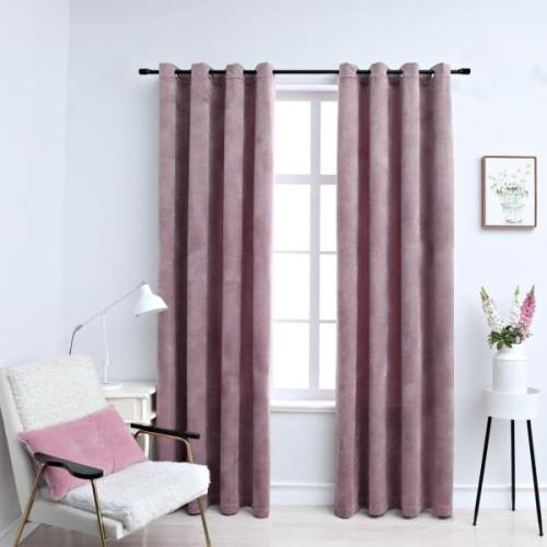 vidaXL Lystette gardiner med ringer 2 stk fløyel antikk rosa 140x225 c...