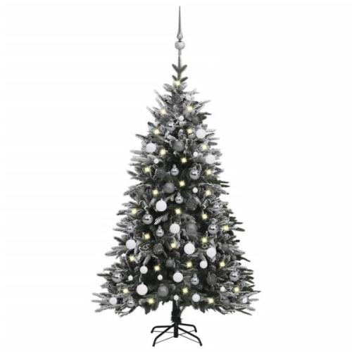 vidaXL Kunstig juletre med LED kulesett flokket snø 120 cm PVC og PE