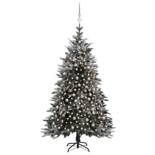 vidaXL Kunstig juletre med LED kulesett flokket snø 240 cm PVC og PE