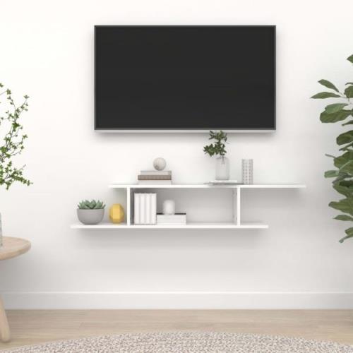 vidaXL Veggmontert TV-hylle høyglans hvit 125x18x23 cm konstruert tre