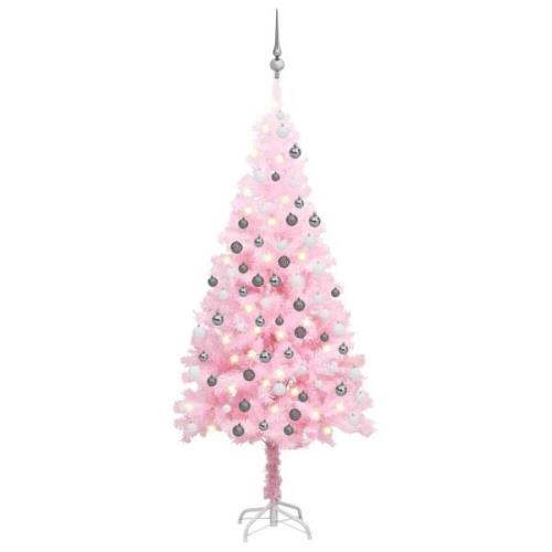 vidaXL Forhåndsbelyst kunstig juletre med kulesett rosa 150 cm PVC