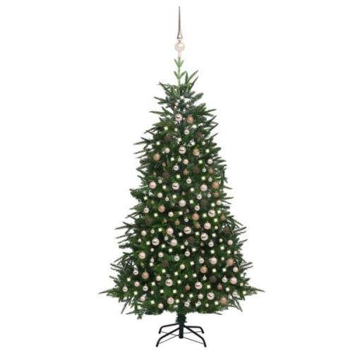 vidaXL Kunstig juletre LED og kulesett i grønn 210 cm PVC og PE