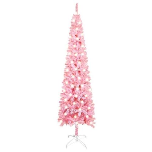 vidaXL Forhåndsbelyst slankt juletre rosa 150 cm