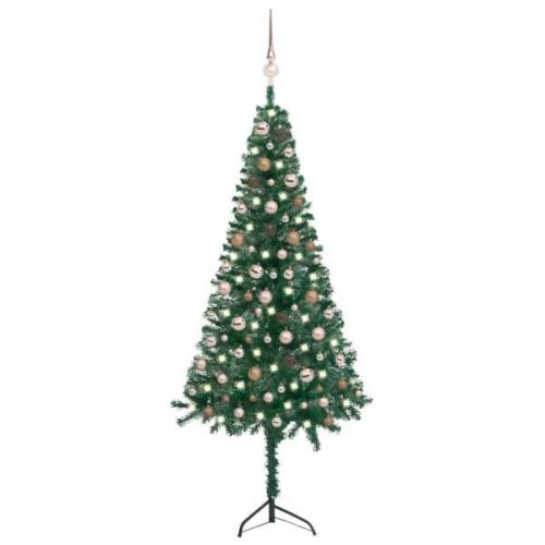 vidaXL Kunstig hjørnejuletre med LED og kulesett grønn 180 cm PVC