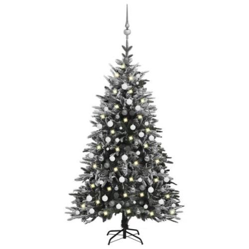 vidaXL Kunstig juletre med LED kulesett flokket snø 210 cm PVC og PE