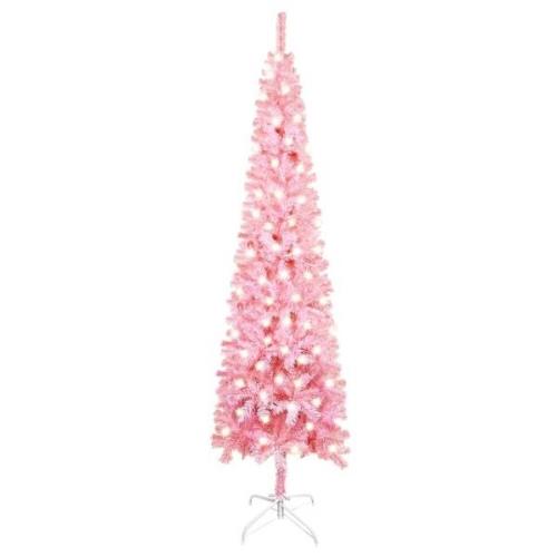 vidaXL Forhåndsbelyst slankt juletre rosa 180 cm