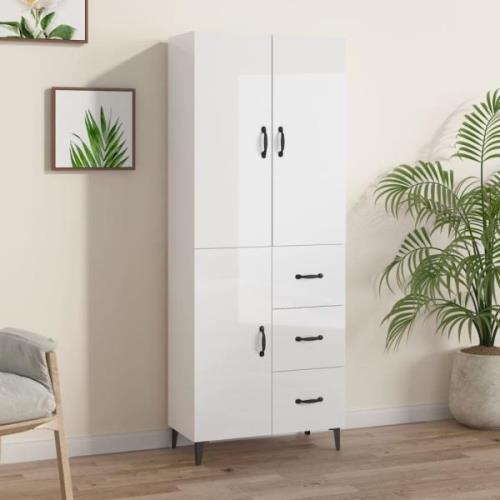 vidaXL Highboard høyglans hvit 69,5x34x180 cm konstruert tre