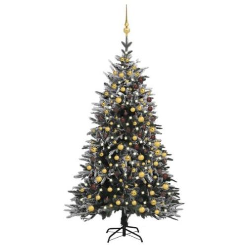 vidaXL Kunstig juletre med LED kulesett flokket snø 240 cm PVC og PE