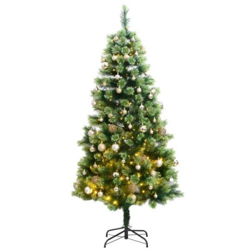 vidaXL Kunstig hengslet juletre med 300 LED og kulesett 180 cm