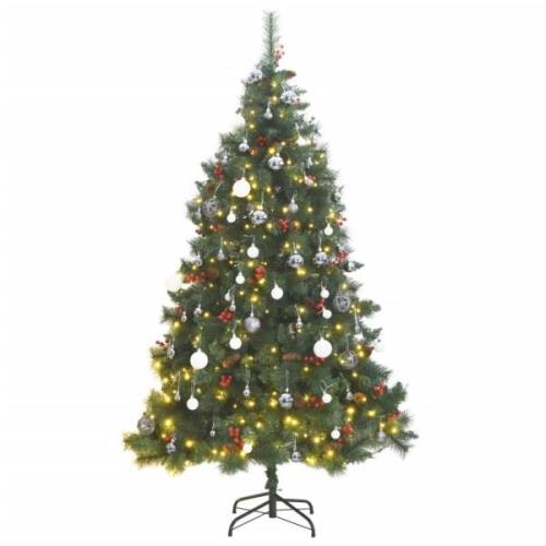 vidaXL Kunstig hengslet juletre med 300 LED og kulesett 240 cm