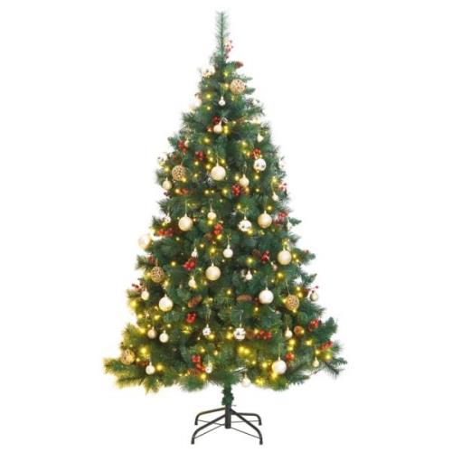 vidaXL Kunstig hengslet juletre med 300 LED og kulesett 210 cm