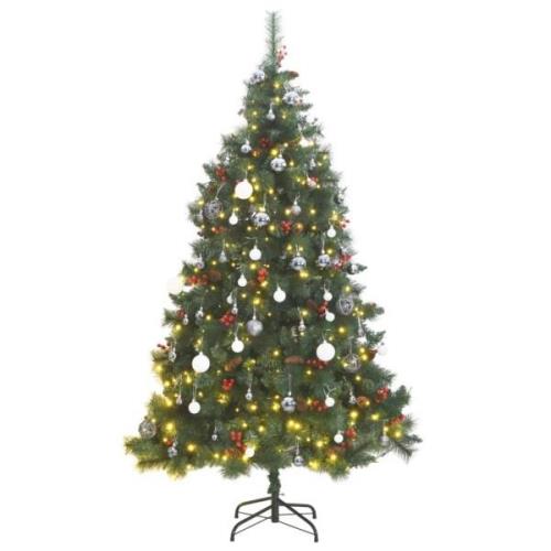 vidaXL Kunstig hengslet juletre med 300 LED og kulesett 210 cm