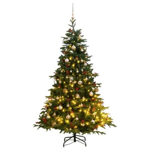 vidaXL Kunstig hengslet juletre med 300 LED og kulesett 240 cm