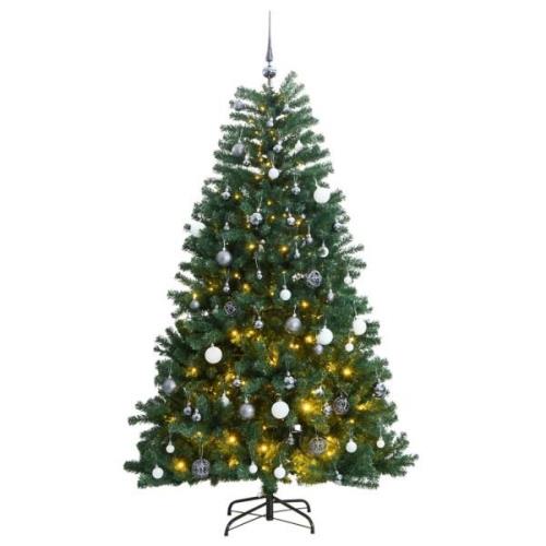 vidaXL Kunstig hengslet juletre med 300 LED og kulesett 240 cm