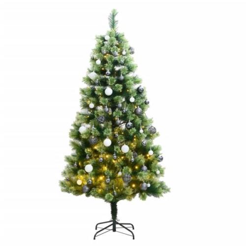 vidaXL Kunstig hengslet juletre med 300 LED og kulesett 180 cm