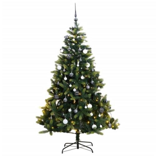 vidaXL Kunstig hengslet juletre med 300 LED og kulesett 180 cm