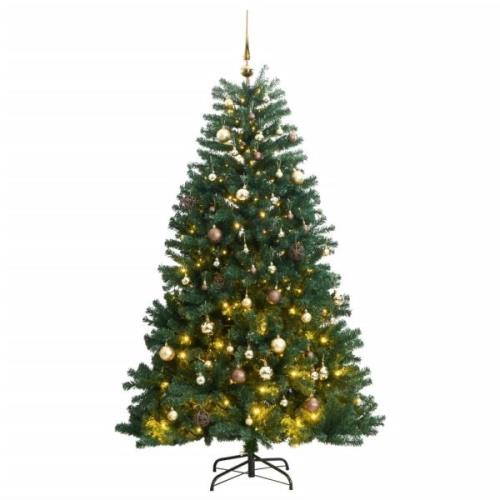 vidaXL Kunstig hengslet juletre med 300 LED og kulesett 210 cm