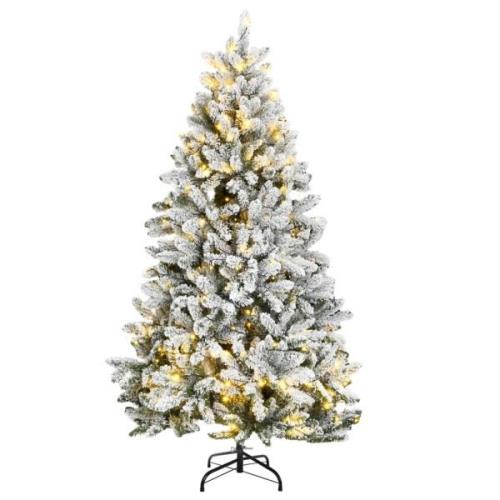 vidaXL Kunstig hengslet juletre med 300 LED og flokket snø 180 cm