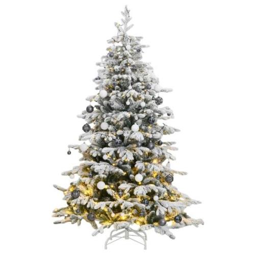 vidaXL Kunstig hengslet juletre med 300 LED og kulesett 210 cm