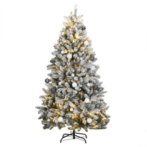 vidaXL Kunstig hengslet juletre med 300 LED og kulesett 210 cm