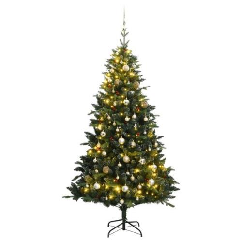 vidaXL Kunstig hengslet juletre med 300 LED og kulesett 210 cm