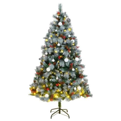 vidaXL Kunstig hengslet juletre med 300 LED og kulesett 240 cm