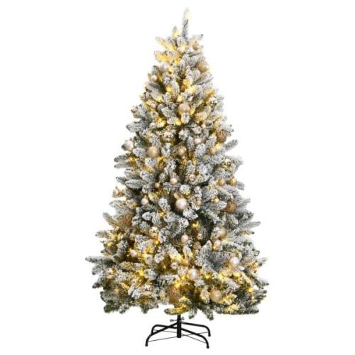 vidaXL Kunstig hengslet juletre med 300 LED og kulesett 210 cm