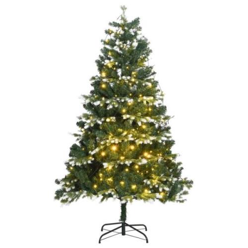 vidaXL Kunstig hengslet juletre med 300 LED flokket snø 210 cm