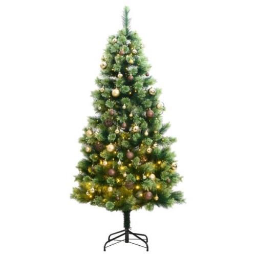 vidaXL Kunstig hengslet juletre med 300 LED og kulesett 210 cm