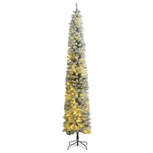 vidaXL Slankt juletre med 300 LED flokket snø slankt 270 cm