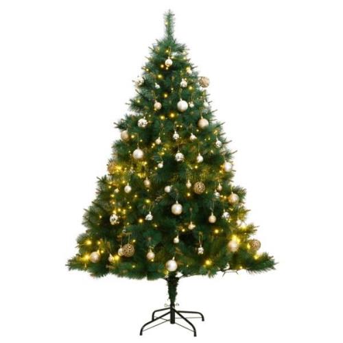 vidaXL Kunstig hengslet juletre med 300 LED og kulesett 240 cm