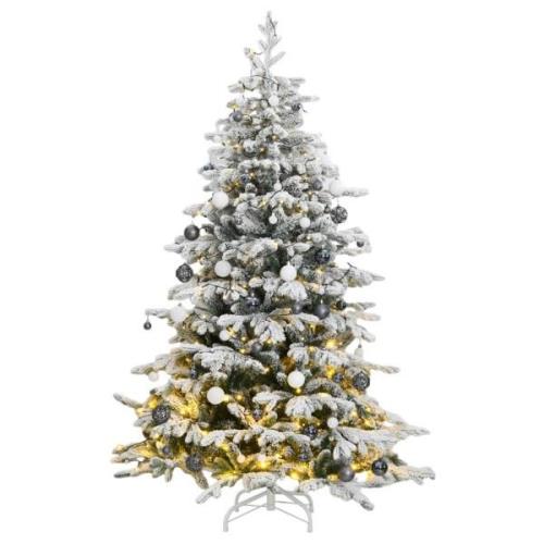 vidaXL Kunstig hengslet juletre med 300 LED og kulesett 240 cm