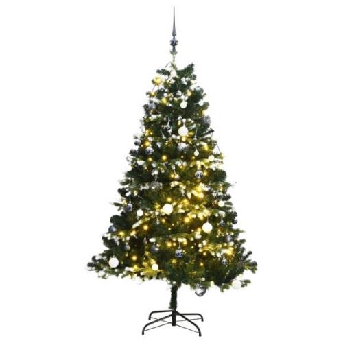 vidaXL Kunstig hengslet juletre med 300 LED og kulesett 210 cm