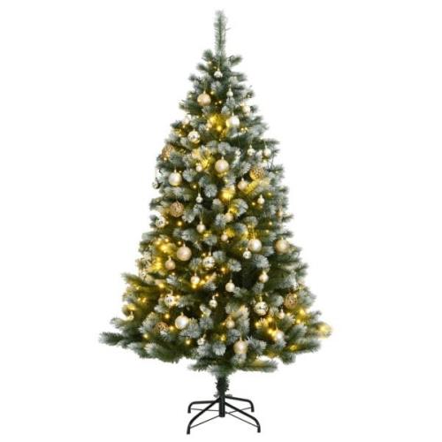 vidaXL Kunstig hengslet juletre med 150 LED og kulesett 150 cm