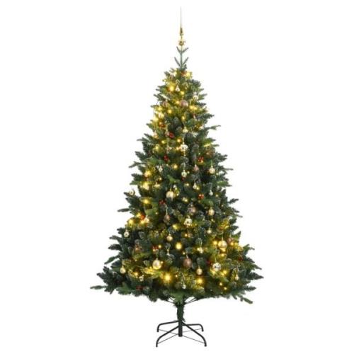 vidaXL Kunstig hengslet juletre med 300 LED og kulesett 210 cm