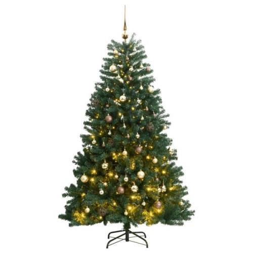 vidaXL Kunstig hengslet juletre med 150 LED og kulesett 150 cm