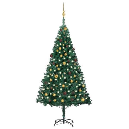 vidaXL Forhåndsbelyst kunstig juletre med kulesett grønn 210 cm PVC