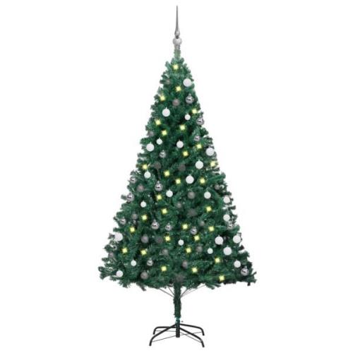 vidaXL Forhåndsbelyst kunstig juletre med kulesett grønn 120 cm PVC