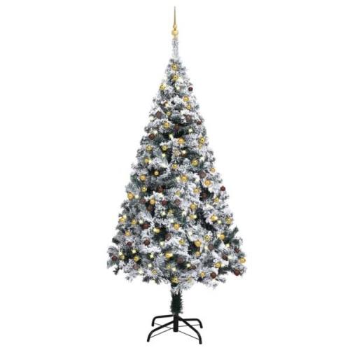 vidaXL Forhåndsbelyst kunstig juletre med kulesett grønn 210 cm PVC