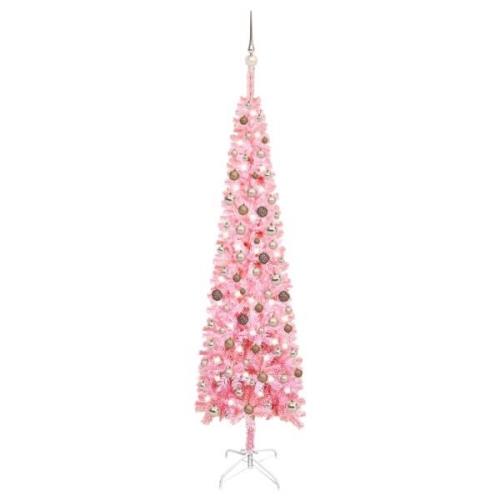 vidaXL Forhåndsbelyst kunstig juletre med kulesett rosa 240 cm PVC