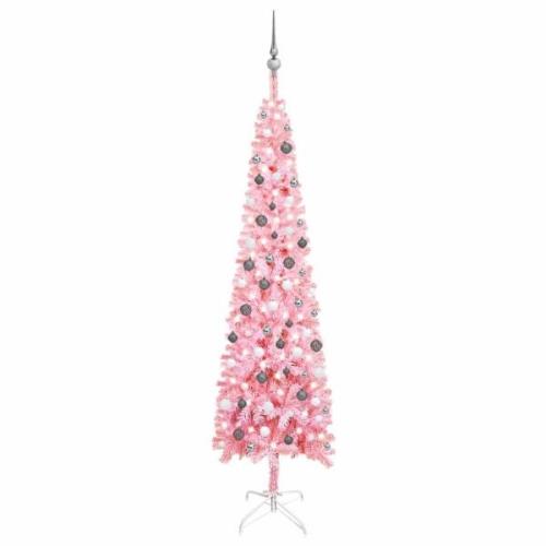 vidaXL Forhåndsbelyst kunstig juletre med kulesett rosa 240 cm PVC