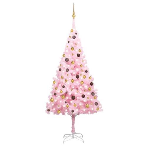 vidaXL Forhåndsbelyst kunstig juletre med kulesett rosa 240 cm PVC