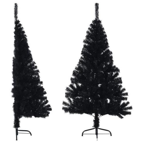 vidaXL Kunstig juletre halvt med stativ svart 120 cm PVC