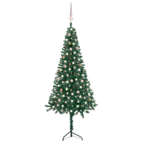 vidaXL Kunstig hjørnejuletre med LED og kulesett grønn 240 cm PVC