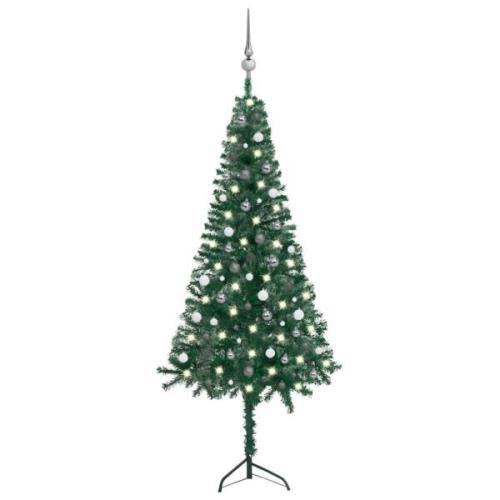 vidaXL Kunstig hjørnejuletre med LED og kulesett grønn 240 cm PVC