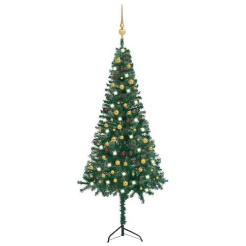 vidaXL Kunstig hjørnejuletre med LED og kulesett grønn 240 cm PVC